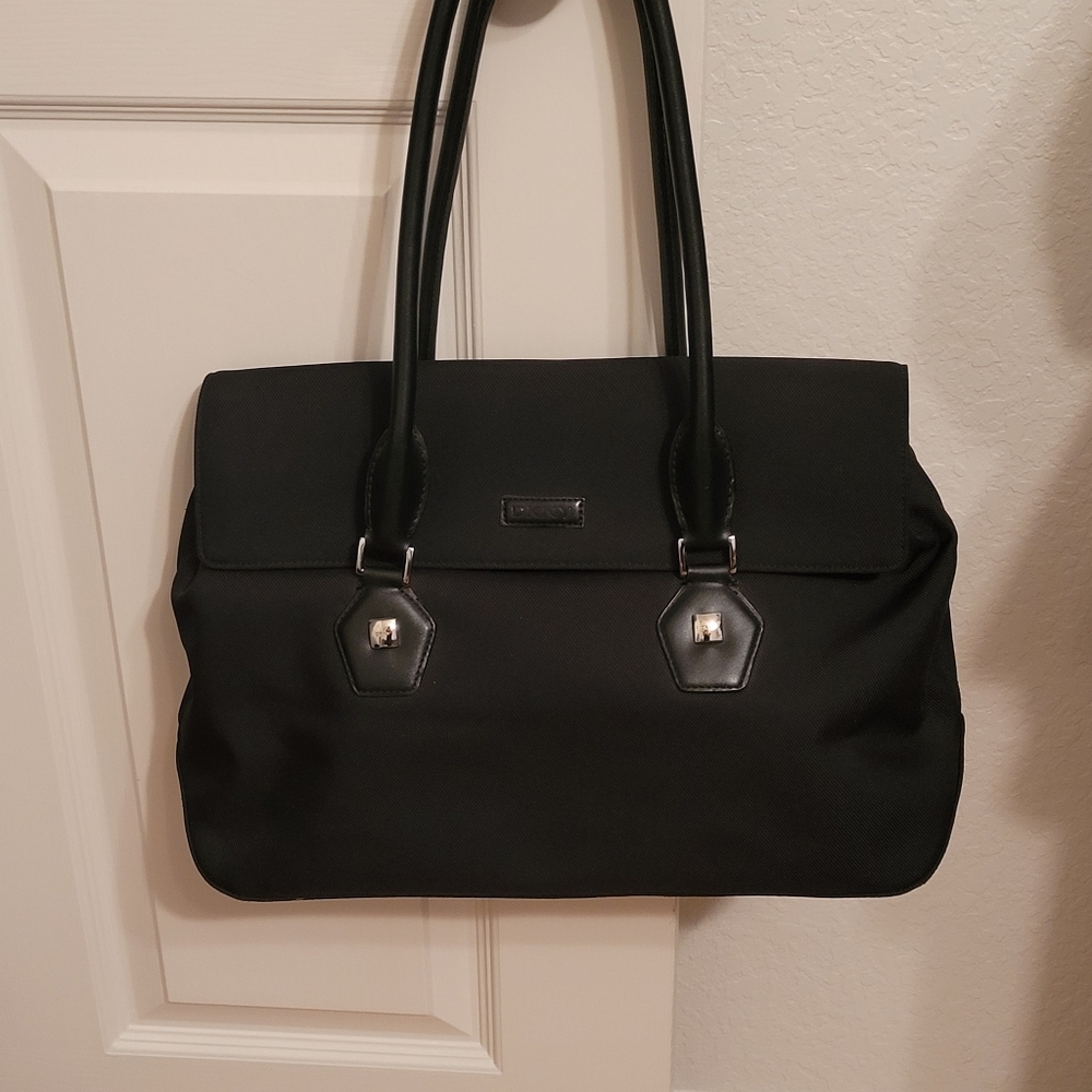 DKNY Black and Silver Messenger Bag